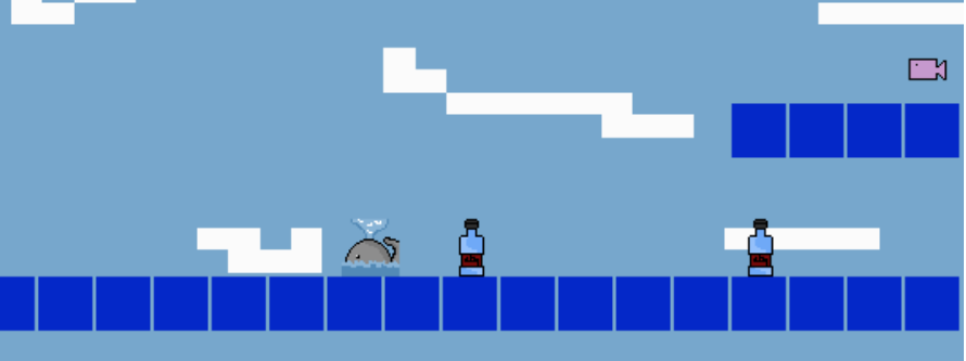 Figure 5.fish - a sample set of assets created in Piskel in the context of a working platform game created by child in P2